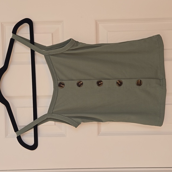 Sage Green Ribbed Faux Button Tank Top XS Minimalist Shein - Picture 3 of 10